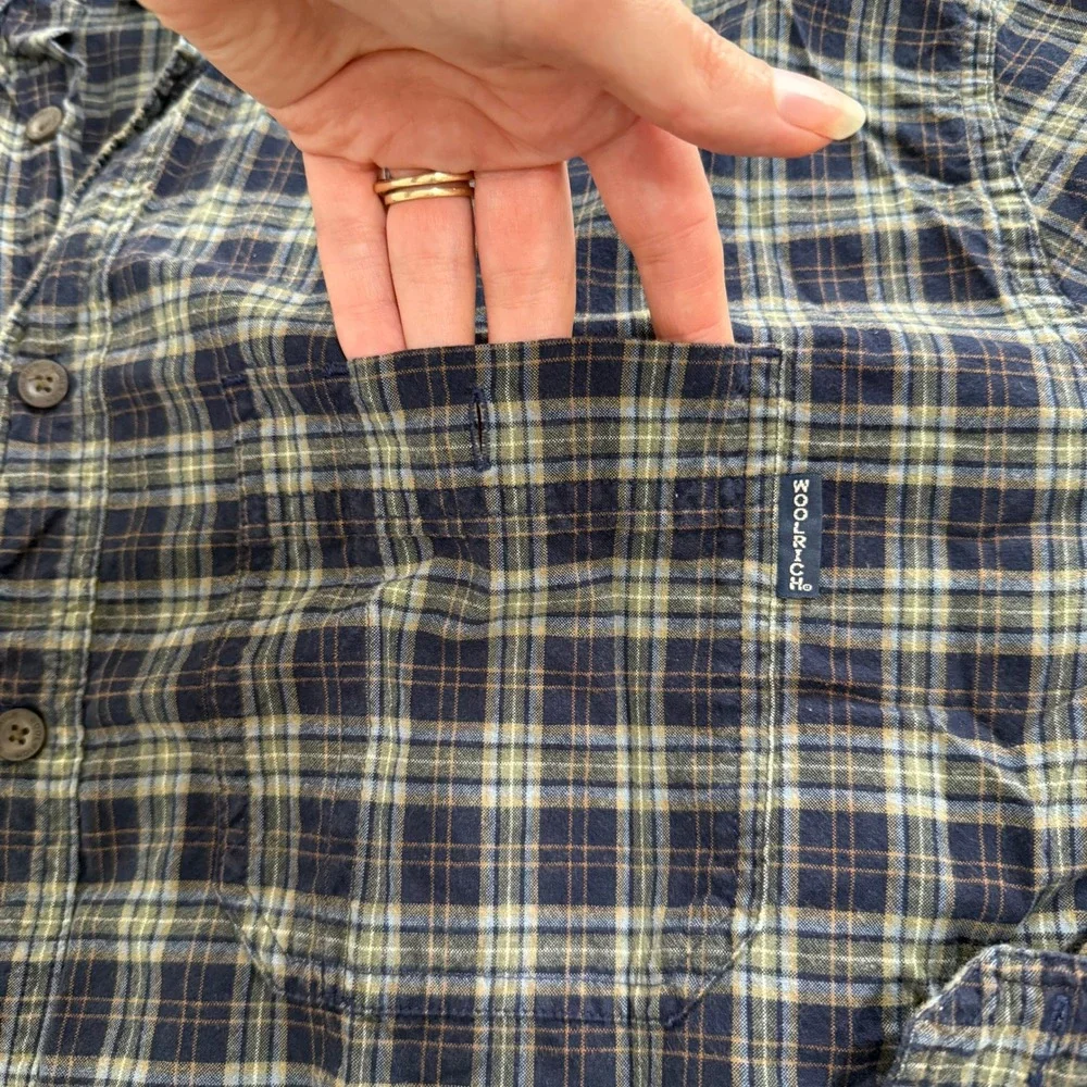 Woolrich Mens Flannel Button Up Shirt Long Sleeve Plaid XL Deep Navy Outdoor - Picture 3 of 9
